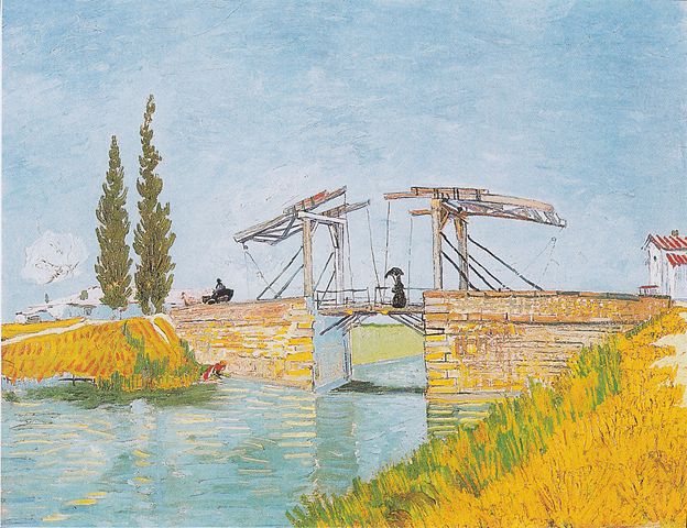 Van Gogh Die Brücke von Langlois mit Dame mit Sonnenschirm