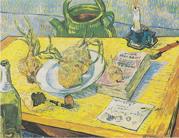 Van Gogh Stillleben mit Zeichenbrett, Pfeife, Zwiebeln und Siegellack